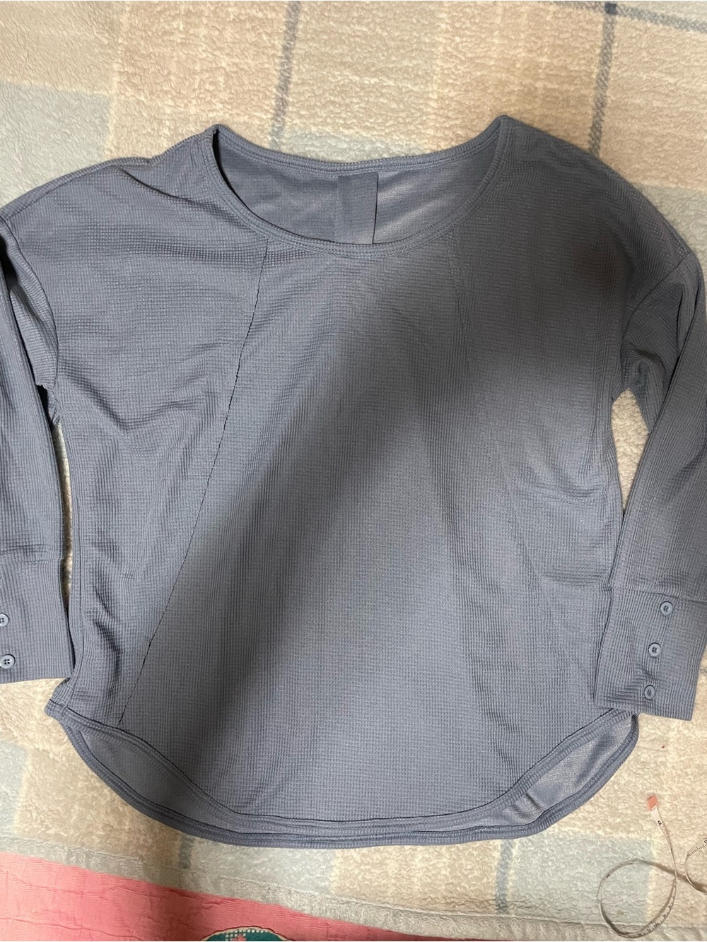 HALARA Waffle-Knit Long Sleeve Top in Charcoal Blue NWOT